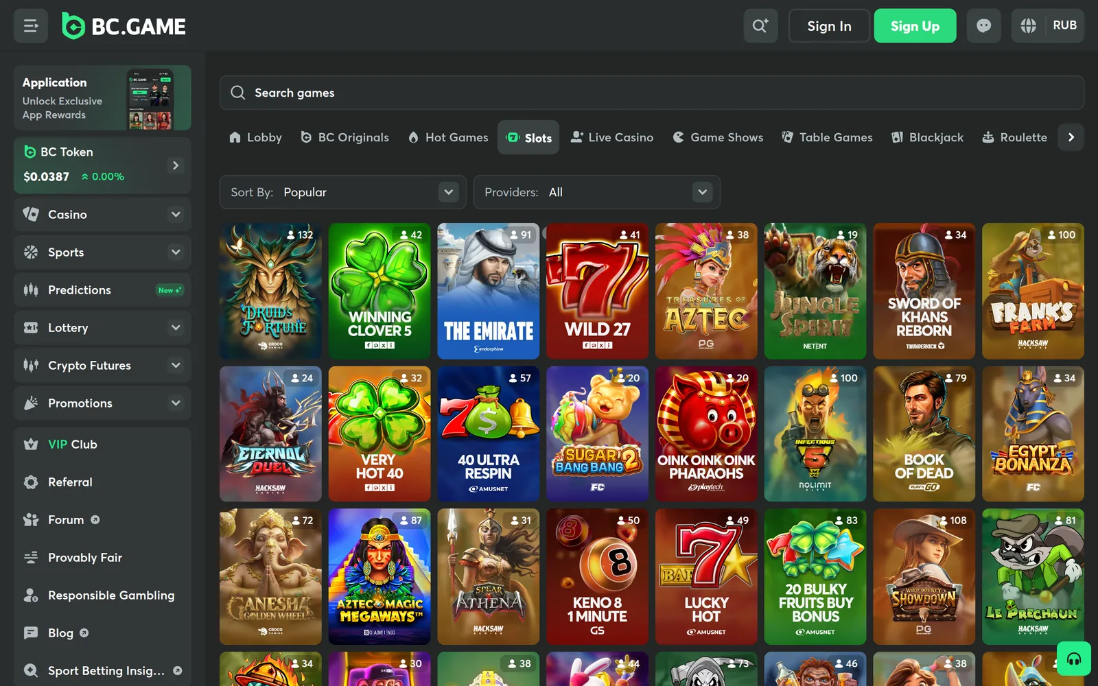 BC.Game slots lobby