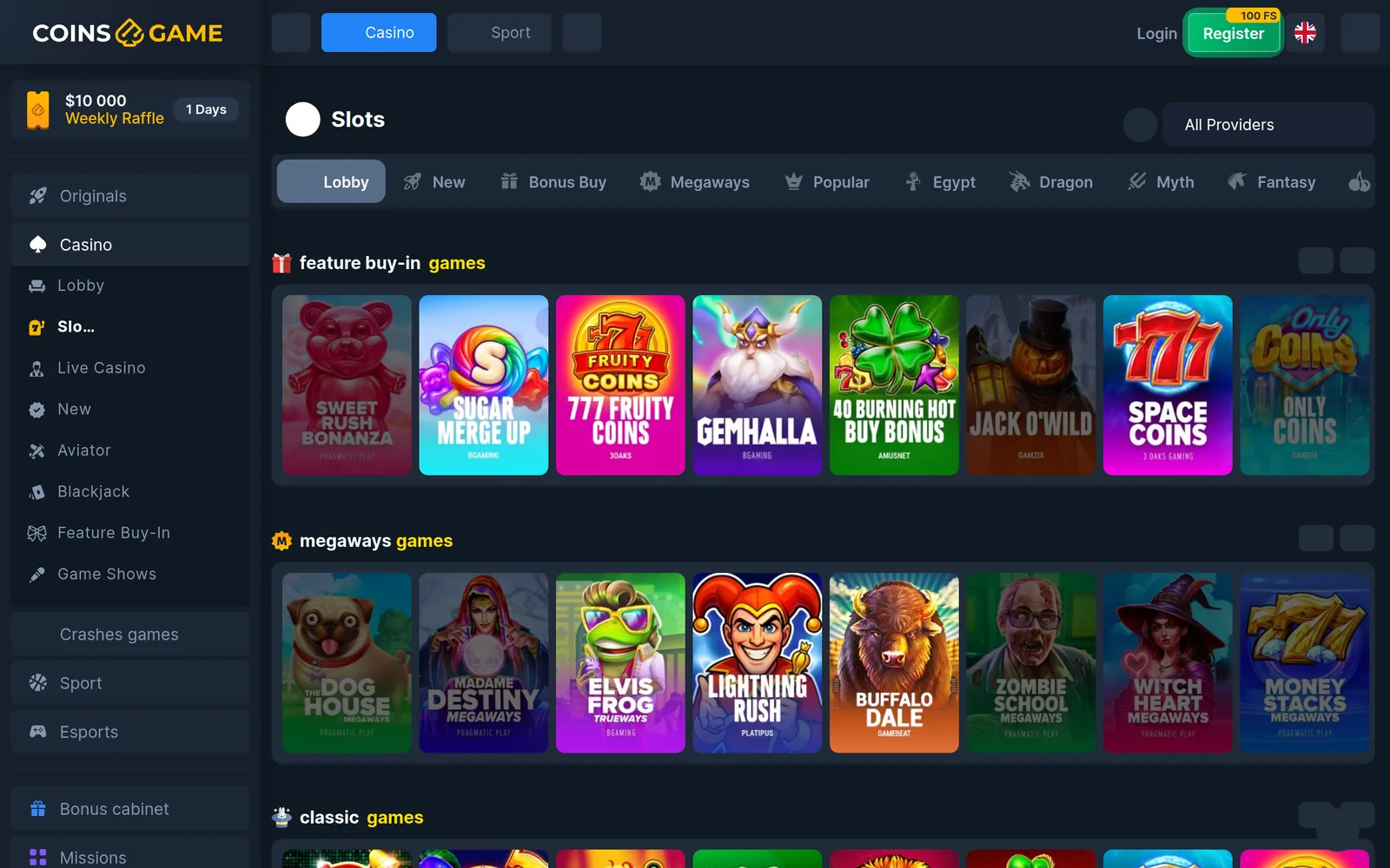 Coins.Game slots lobby