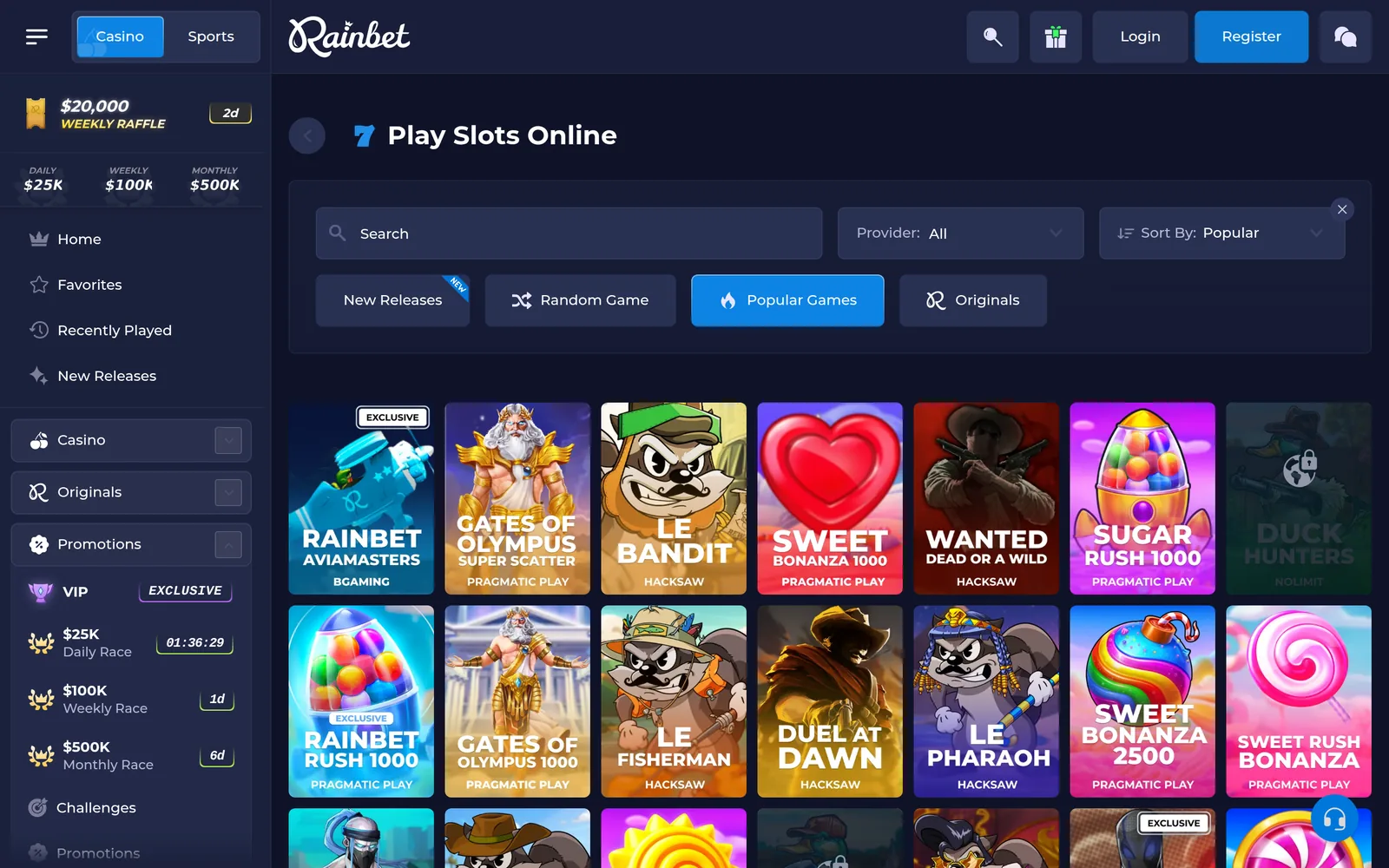 Rainbet slots lobby