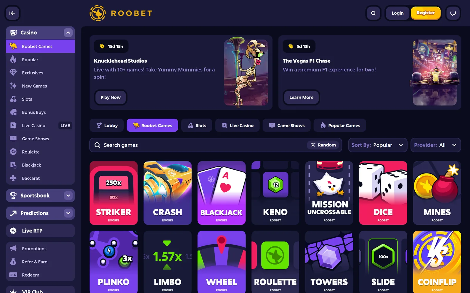 Roobet in-house originals