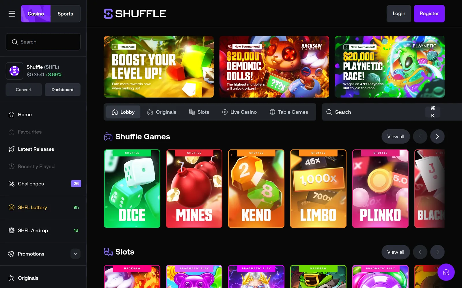Shuffle casino lobby