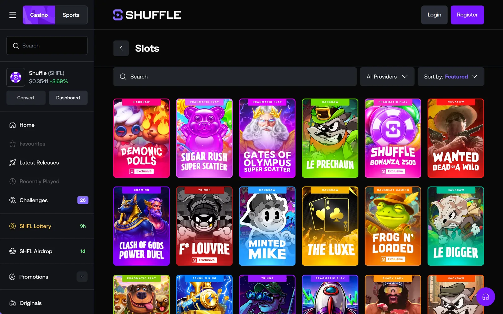 Shuffle slots lobby