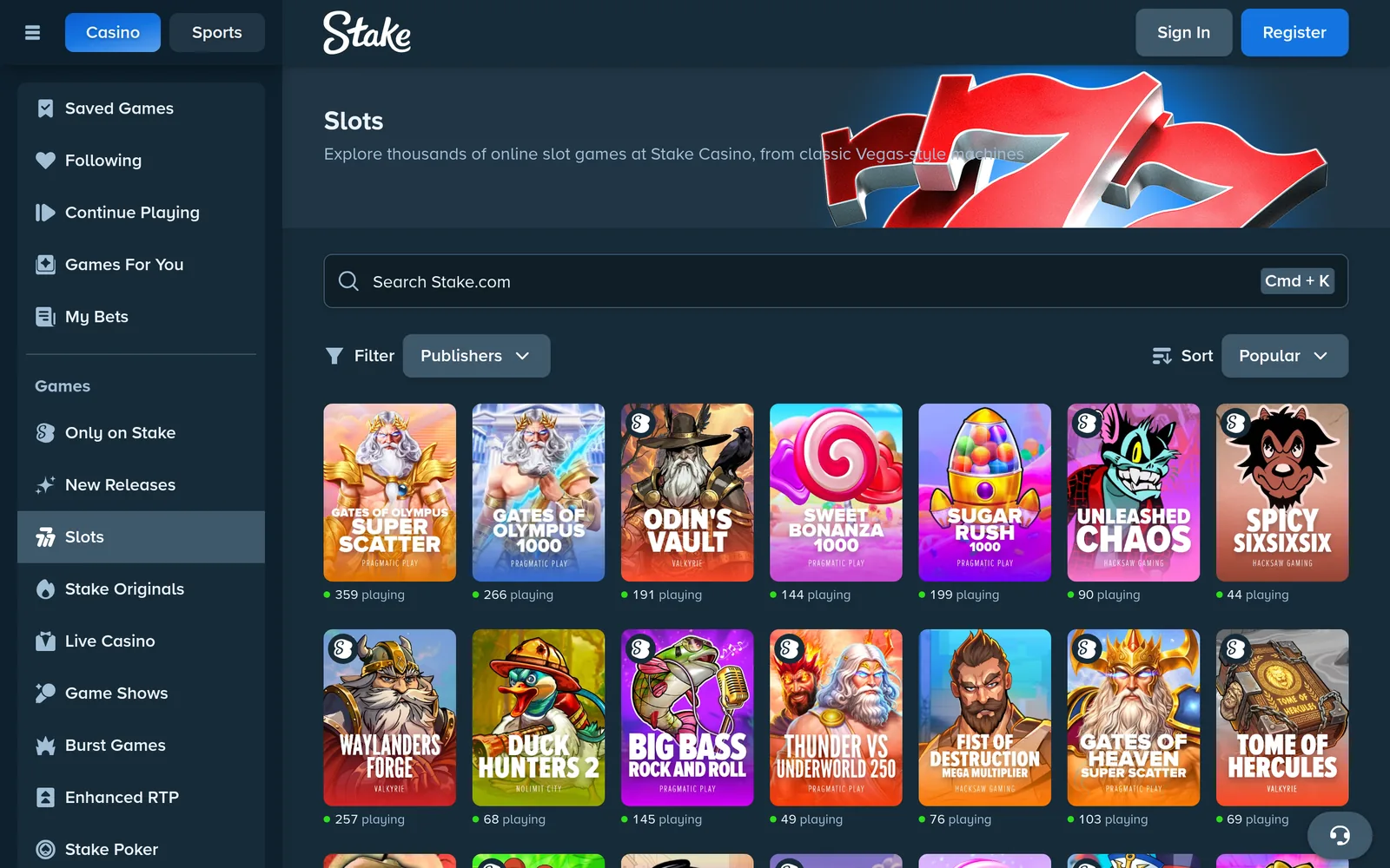Stake slots lobby