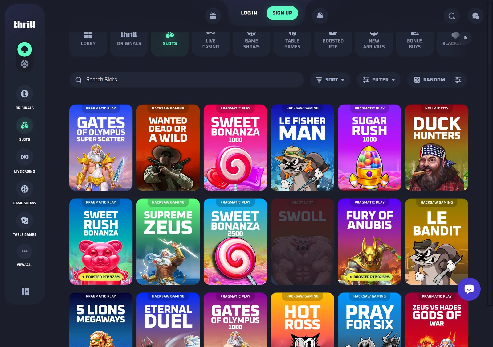 Thrill slots lobby